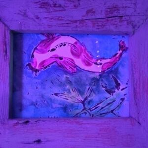 Vibrant Koi Fish Art in Blue Wooden Frame